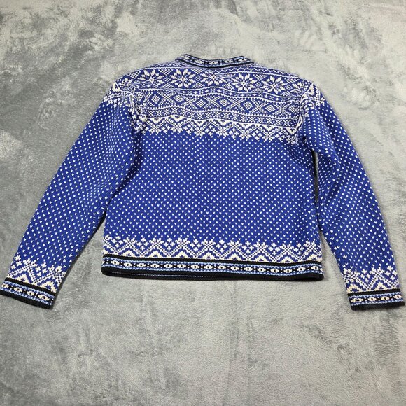 Vintage LL Bean Sweater Womens Small Blue Nordic Fair Lisle Henley Pullover - Picture 7 of 9